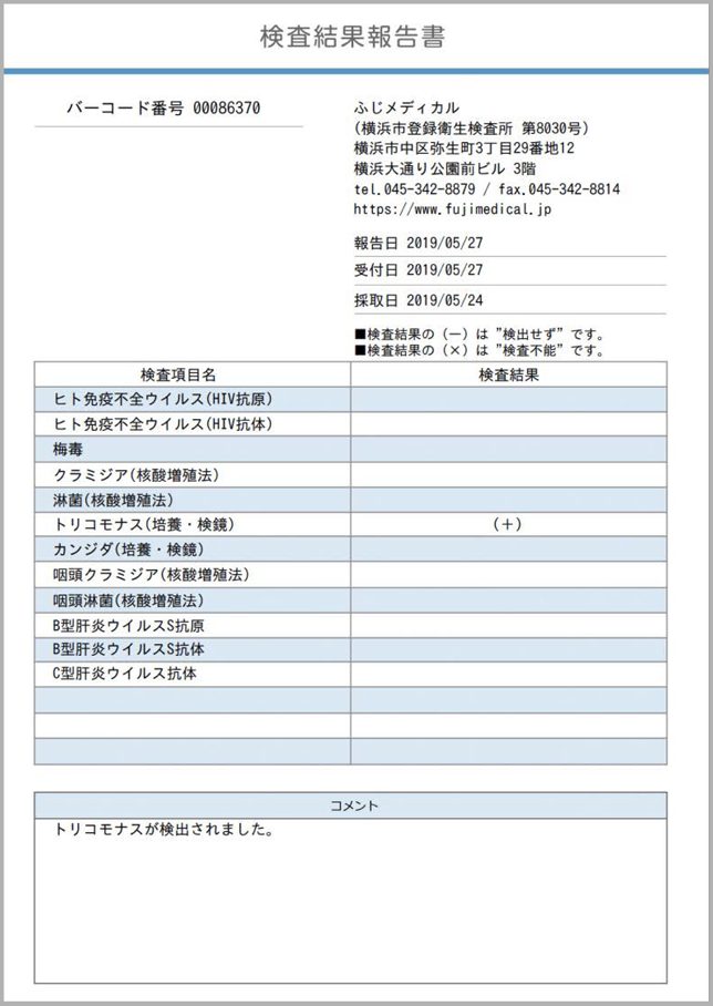 検査結果報告書の見本